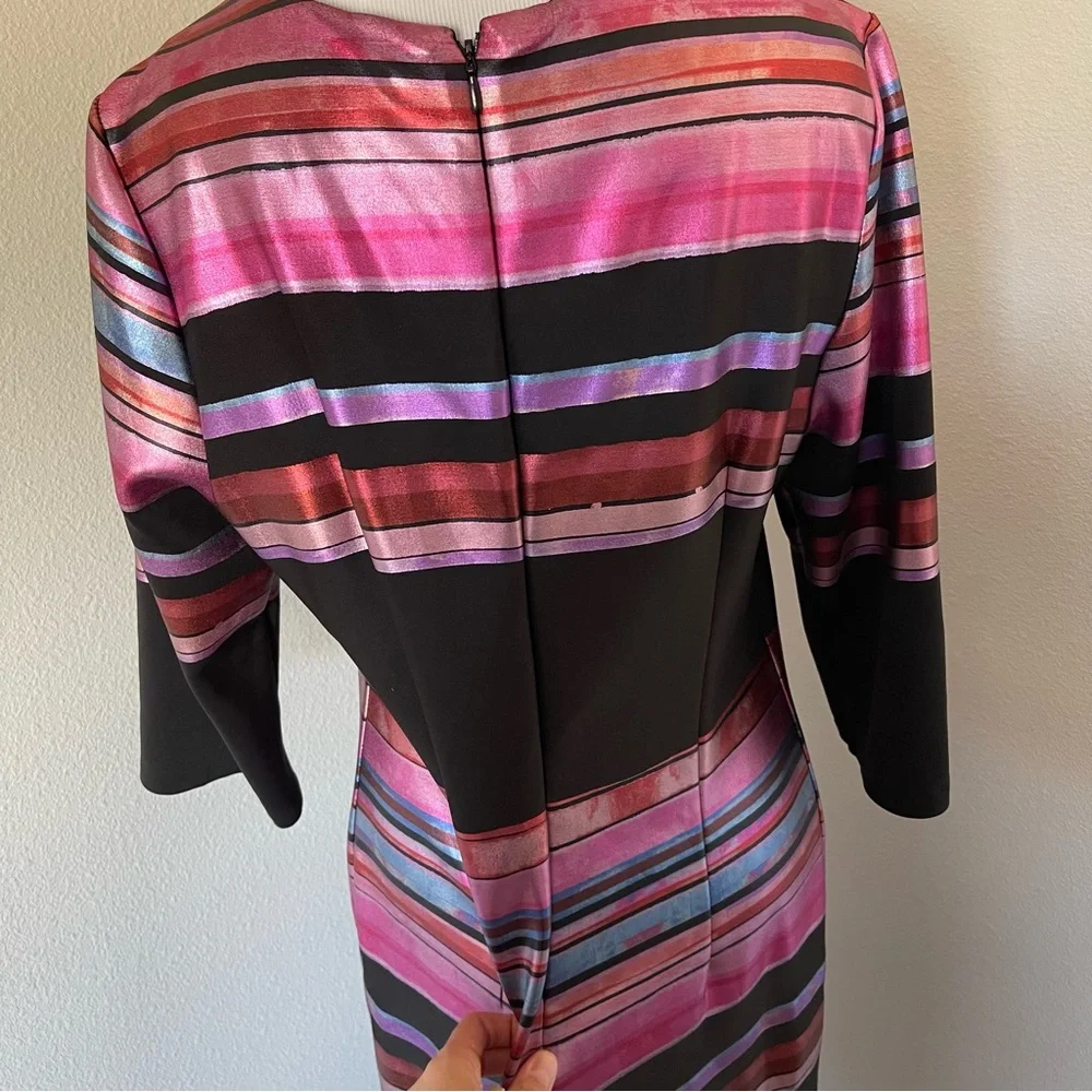 ECI Black Dress with Metallic Pink, Purple and Blue Stripes - Picture 6 of 9